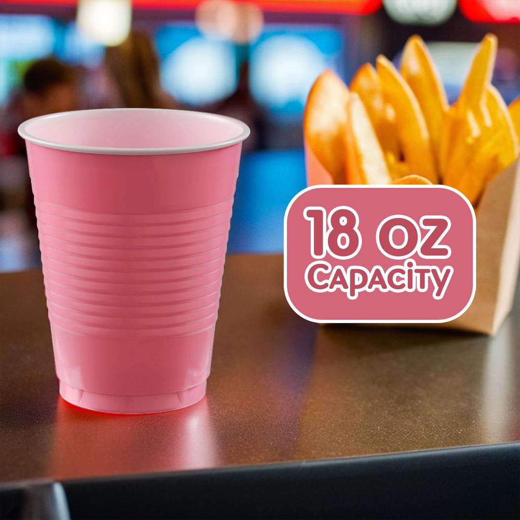 New Pink Plastic Cups (Pack of 20) - 18 oz. - Versatile Drinkware for Indoor & Outdoor Parties, Weddings, Birthdays, Celebrations & More