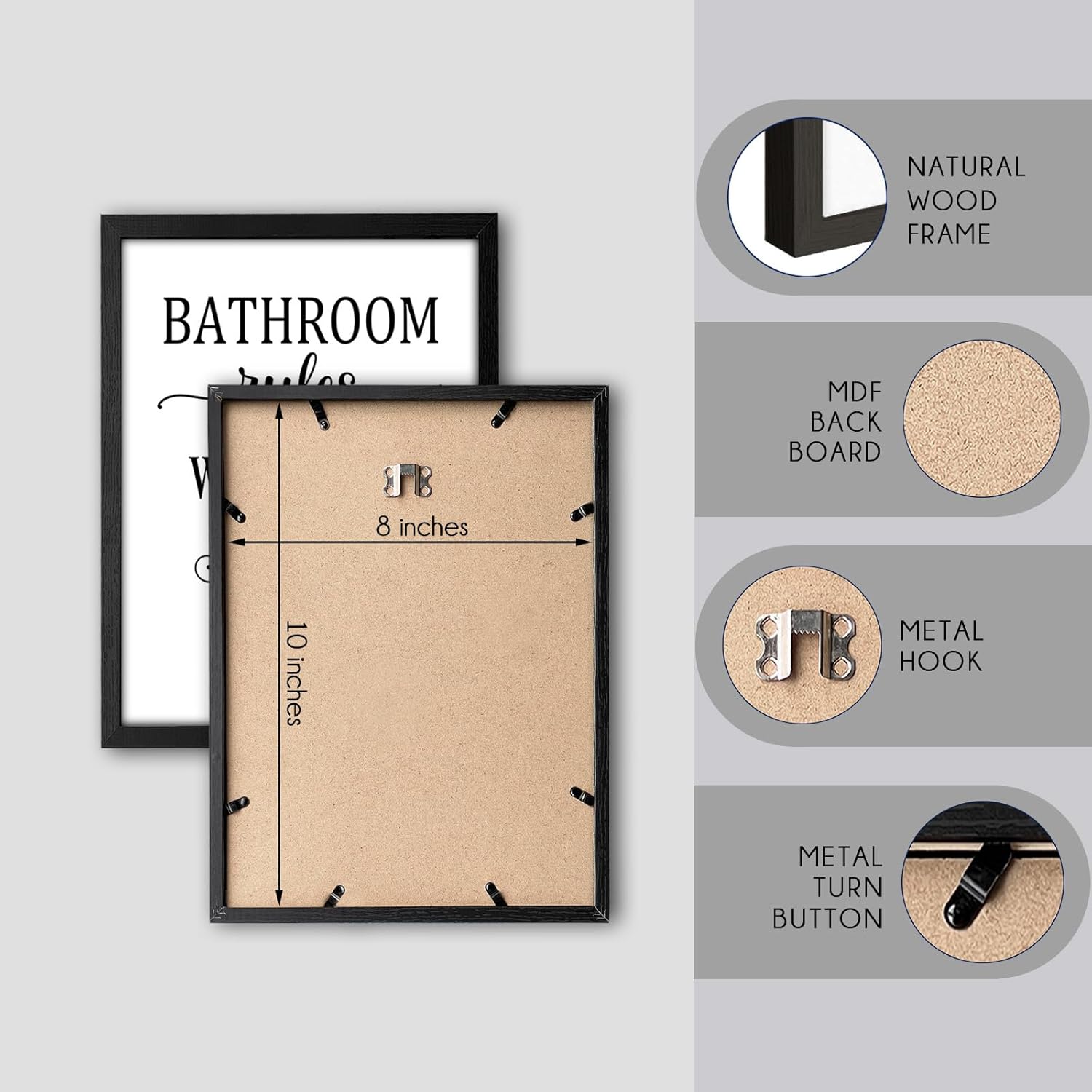 Regine Switzerland Funny Bathroom Wall Art - Framed 8x10 Inches Black and White Toilet Rules Decor | Essential Restroom Canvas Prints