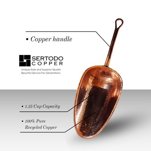 Sertodo Copper Scoop for Ice and Dry goods | Pure Copper, Heavy Gauge, Hand Hammered | Copper Handle | 10oz / 1.25 Cup Capacity