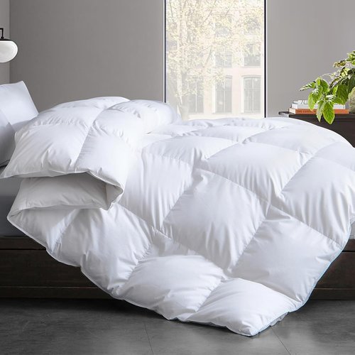 Feather and Down Comforter - Luxurious All-Season Queen Duvet Insert | 100% Cotton, Soft White, 90 x 90 Inches