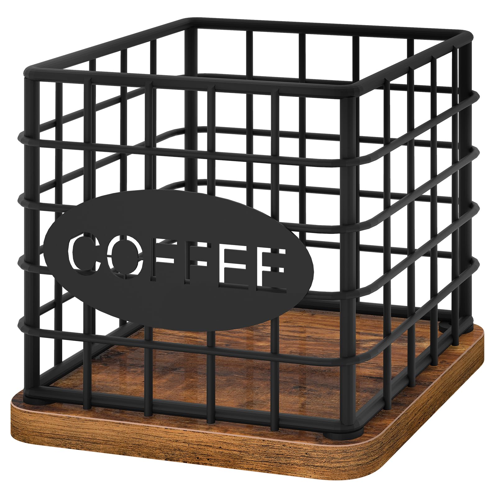 YATINEY Coffee Pod Holder for K Cup, Large Capacity Coffee Pod Organizer, Versatile Coffee Capsule Storage Basket with Wooden Base, Rustic Brown KH10BR