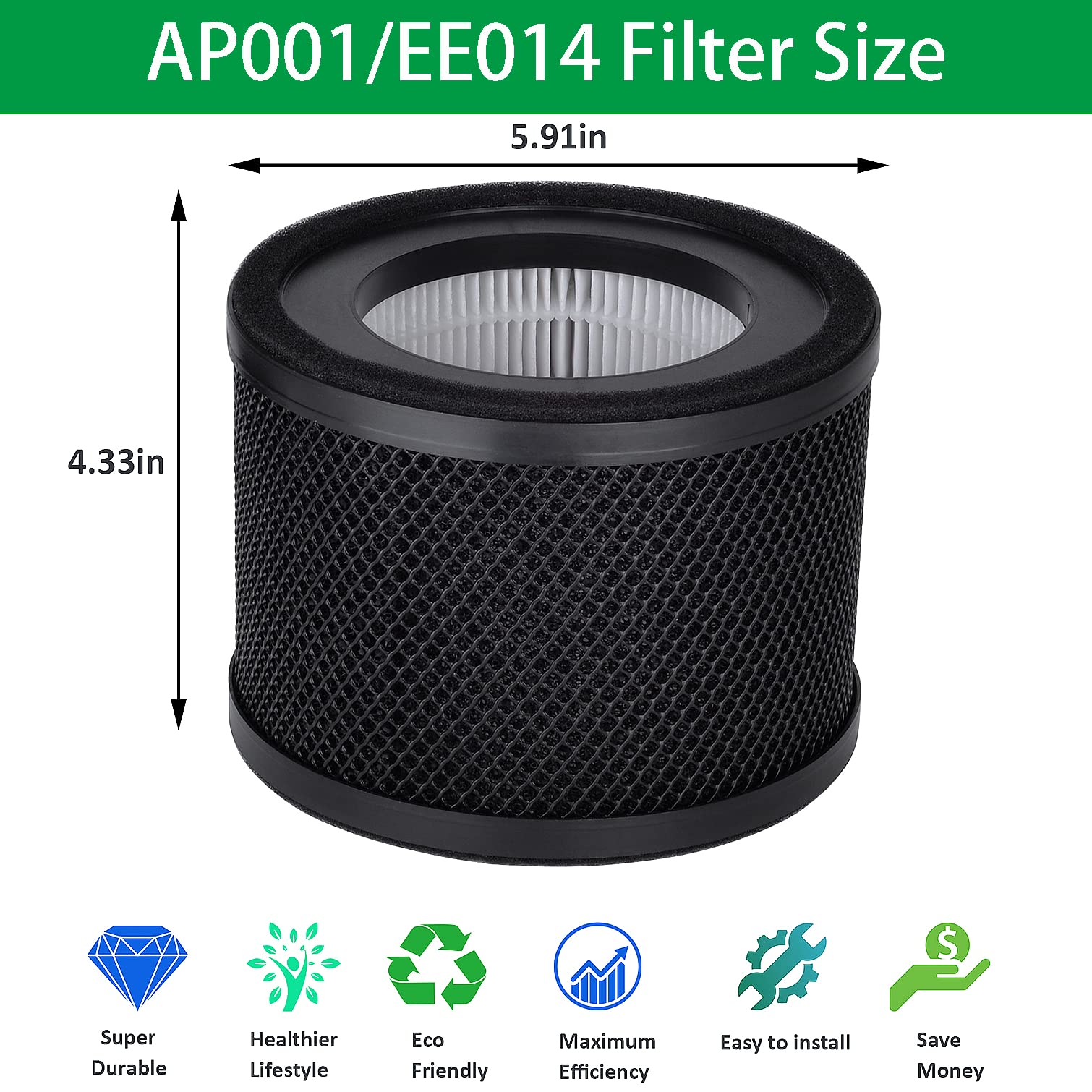 AP001 EE014 Filter, Lichelete 2 Pack True Replacement Filter Compatible with TaoTronics TT-AP001 and VAVA VA-EE014