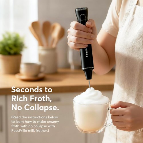 FoodVille MF06 Rechargeable Milk Frother 1800 Mah with 9 Speed and 3 Frother, LED Display Screen, Storage Stand, for Coffee Milk Foam, Cappuccino, Latte, Keto Diet, Protein Powder, Matcha, Bulletproof