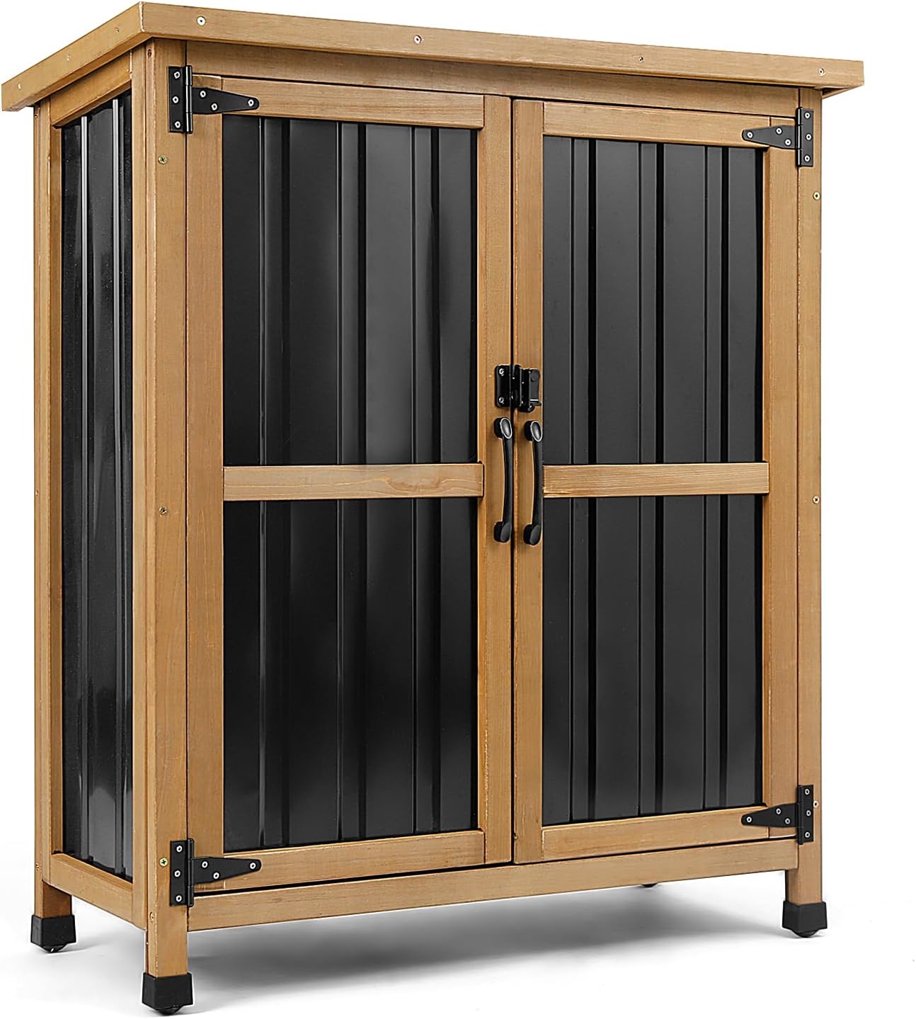 PetsCosset Weatherproof Outdoor Storage Cabinet - Lockable Wood & Metal Shed for Tools, Lawn Equipment & Pool Accessories