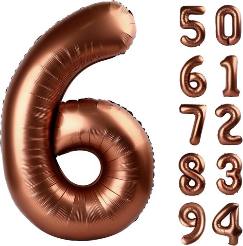 Coffee Brown 40-Inch Number 6 Balloons - Dark Brown Birthday Decorations for 6th Party