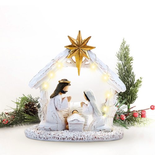 HADM Nativity Set for Christmas Indoor Nativity Scene with LED Lights - Tabletop Decoration Memory (Figurines)
