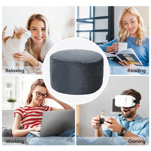 SEASXOLTE Bean Bag Chair 3Ft, Memory Foam Filled, Removable Velvet Cover, Bean Bag Chairs for Adults and Teens, Round Sofa Chair for Living Room, Bedroom and Gaming Room, Grey