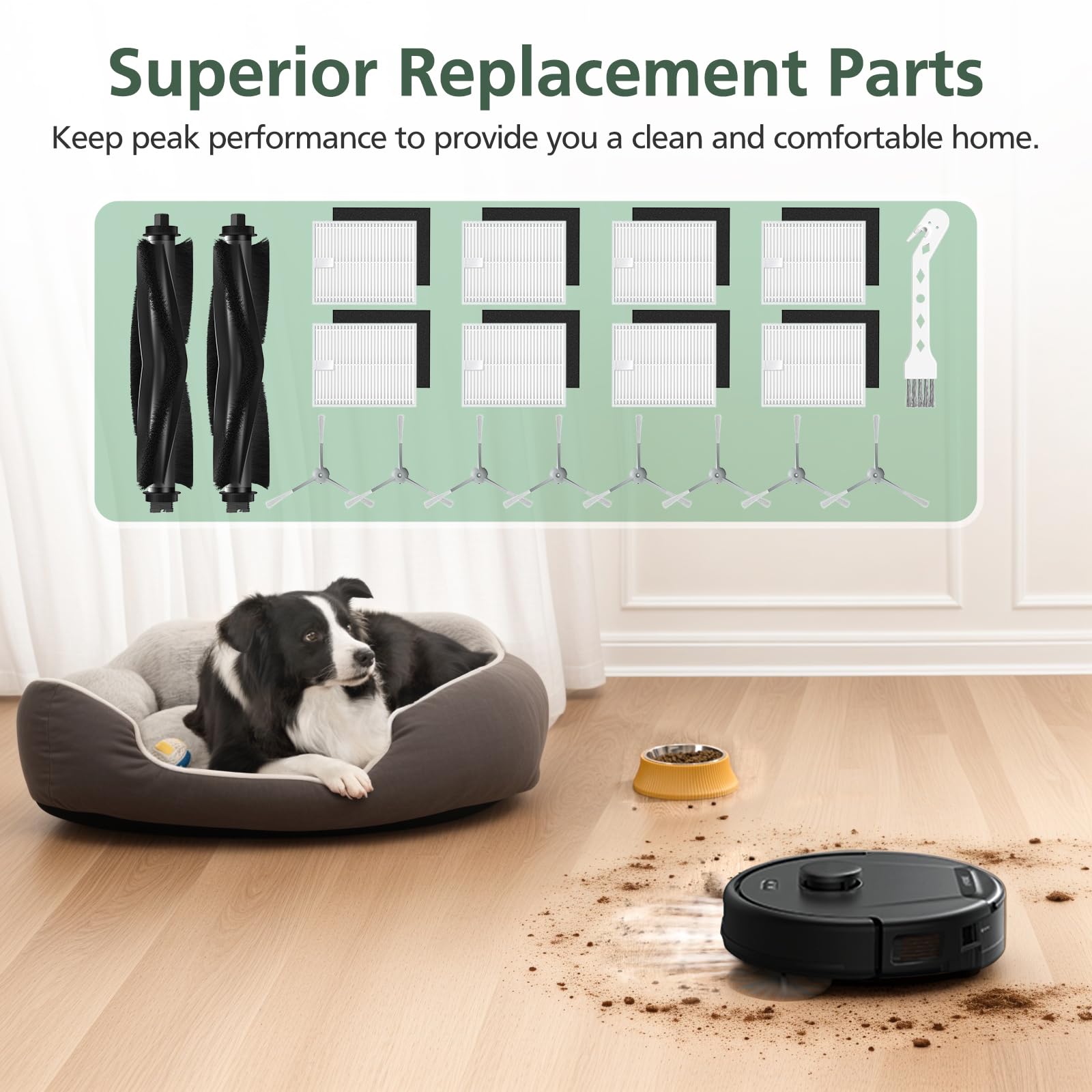 19 Pack Replacement Accessories kit Compatible with eufy L60/ L60 SES/ L50/ L50 SES Robot Vacuum Replacement Parts, 2 Pack Roller Brush + 8 Pack Filter & Sponge + 8 Pack Side Brush + 1 Cleaning Kit