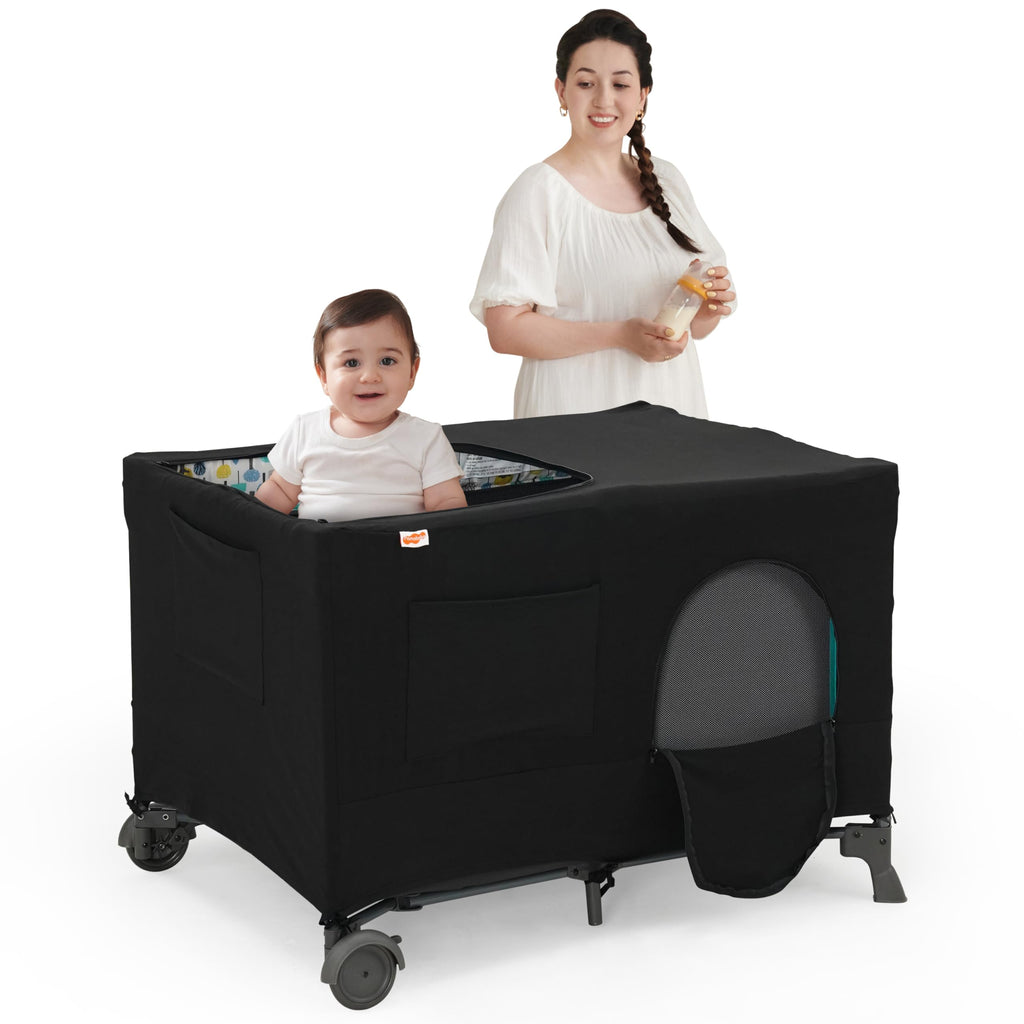 Pamo Babe Blackout Cover for Pack and Play - Baby Playard Cover, Breathable Netting for Indoor or Outdoor Tent