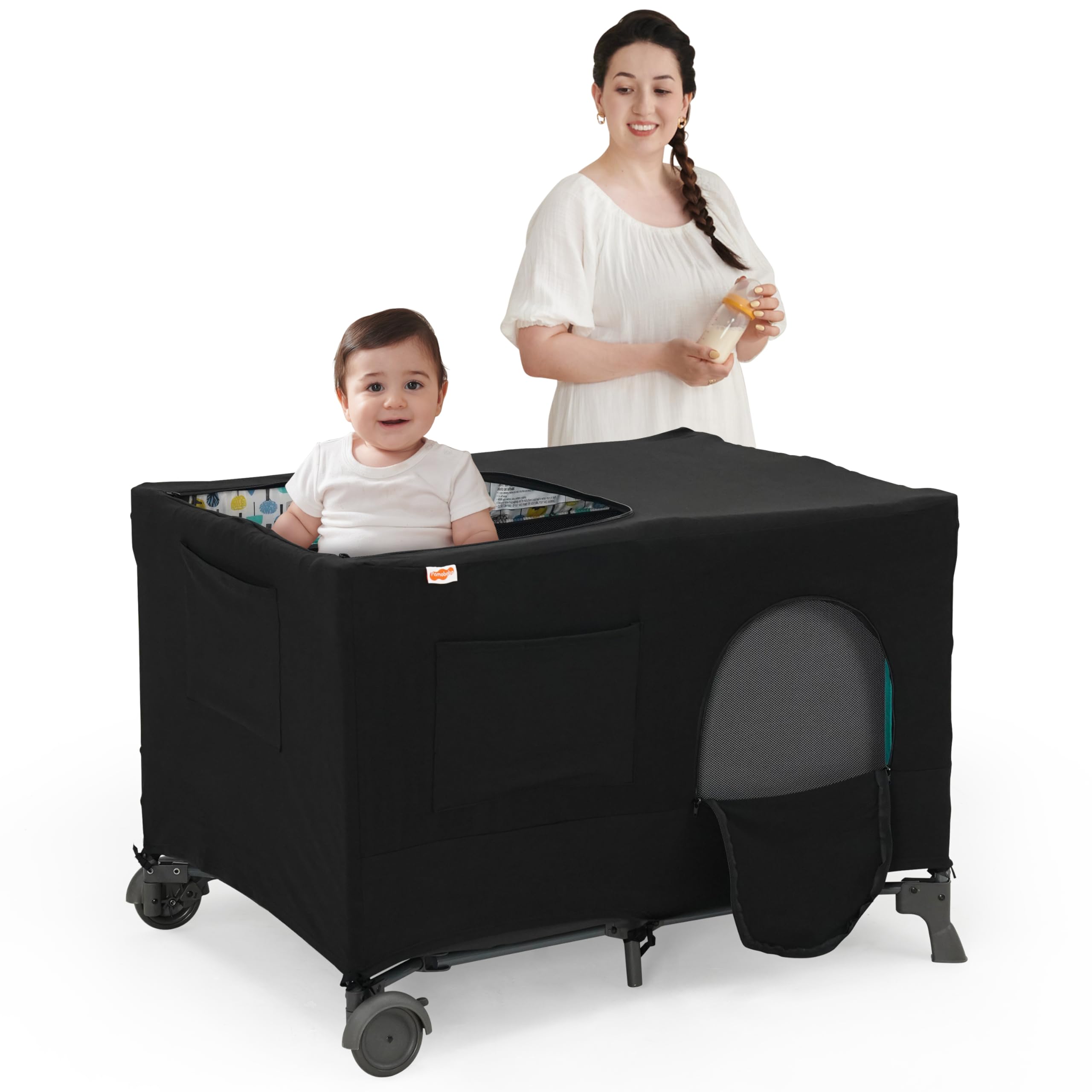 Pamo Babe Blackout Cover for Pack and Play - Baby Playard Cover, Breathable Netting for Indoor or Outdoor Tent