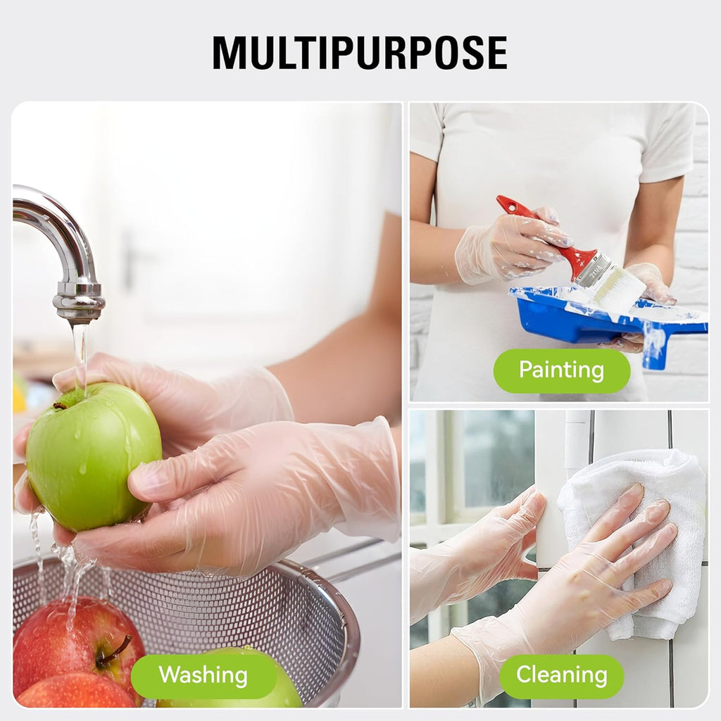SWIFTLITE Disposable Vinyl Gloves - Food Safe, Latex-Free, Powder-Free Clear Plastic | Ideal for Cooking & Cleaning