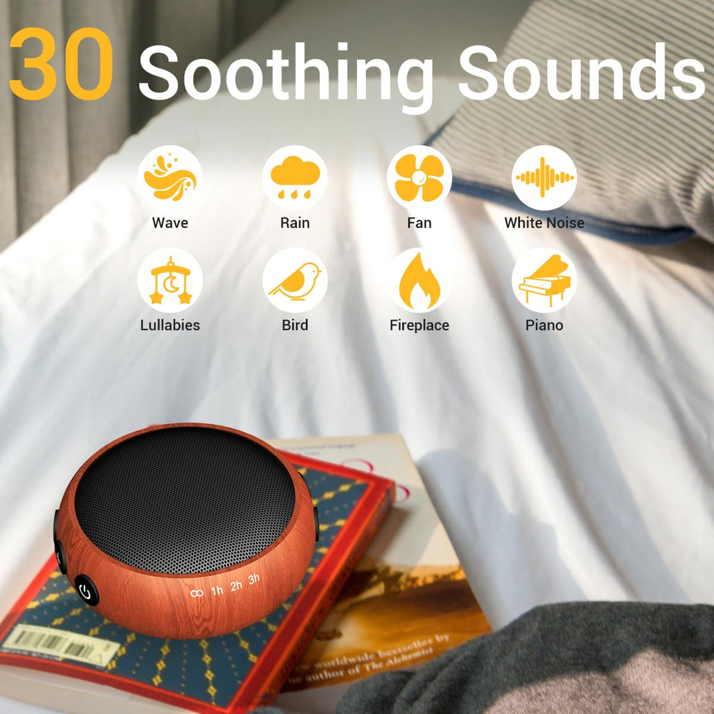 Sound Machine Small White Noise Machine with 30 Soothing Sounds Sleep Machine for Baby Kids Adults Natural Sounds Rain Fan Brown Pink Nosie Machine with 36 Volume Levels for Office Home Travel(Wooden)