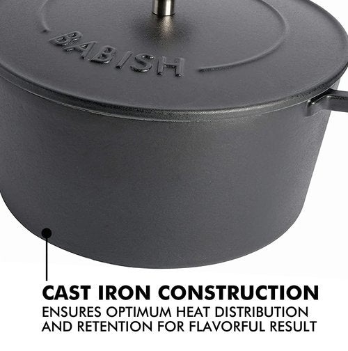 Babish 6-Quart Round Enameled Cast Iron Dutch Oven with Lid – Matte Black, Heavy-Duty Dutch Oven for Slow Cooking, Braising & Baking