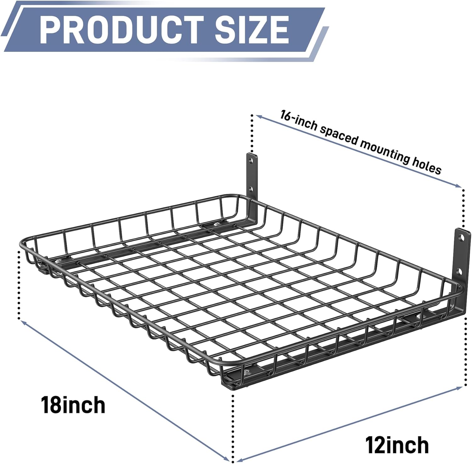 WALMANN Wall-Mounted Garage Shelves - Heavy Duty Storage Solution | 12x18 Inch, Holds 60 lbs (Pack of 2, Black)