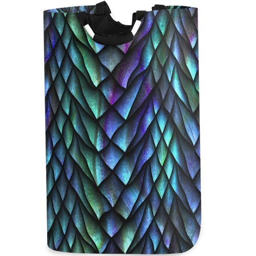 visesunny Collapsible Laundry Basket Cool Dragon Scale 3D Print Large Laundry Hamper Oxford Fabric Dirty Clothes Toy Organizer with Handle For Bathroom Bedroom Kids Room Dorm