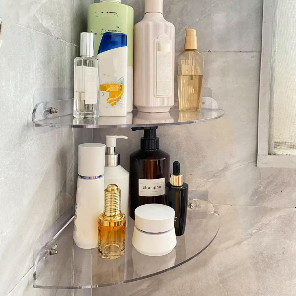 NUTNAPH Acrylic Corner Shelves, Adhesive Shelf, Shower Caddy Organizer for Home Decor,Clear Shower Shelf,No Drilling Wall Mounted Bathroom Shelves (Clear 10 inch 2 set)