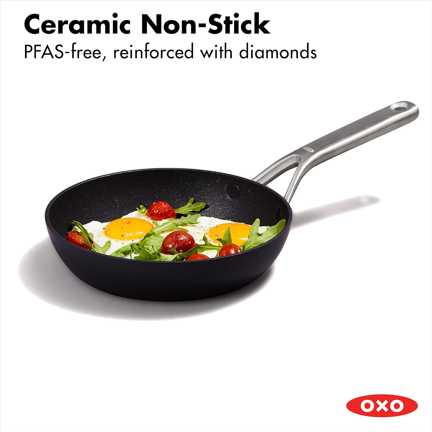OXO Professional 8" Frying Pan Skillet - PFAS-Free Nonstick Cookware with Stainless Steel Handle | Induction Compatible, Dishwasher & Oven Safe, Black