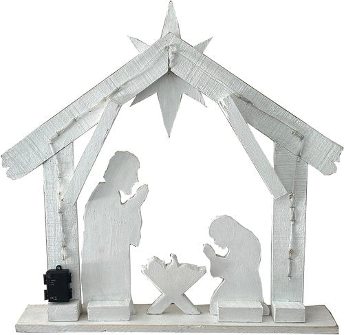 Hi-Line Gift Ltd 30-Inch Lighted Wooden Nativity Family - Battery Operated Christmas Decor with Timer