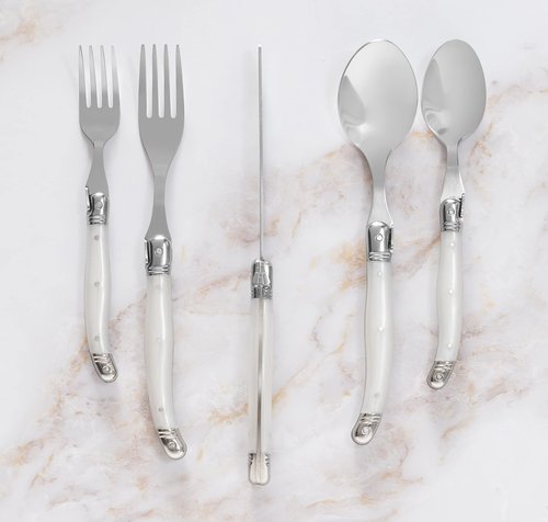 French Home Laguiole 20 Piece Flatware Set – Stainless Steel Flatware Set for 4 – Luxurious Pearl White Utensil Set with Knives, Spoons and Forks