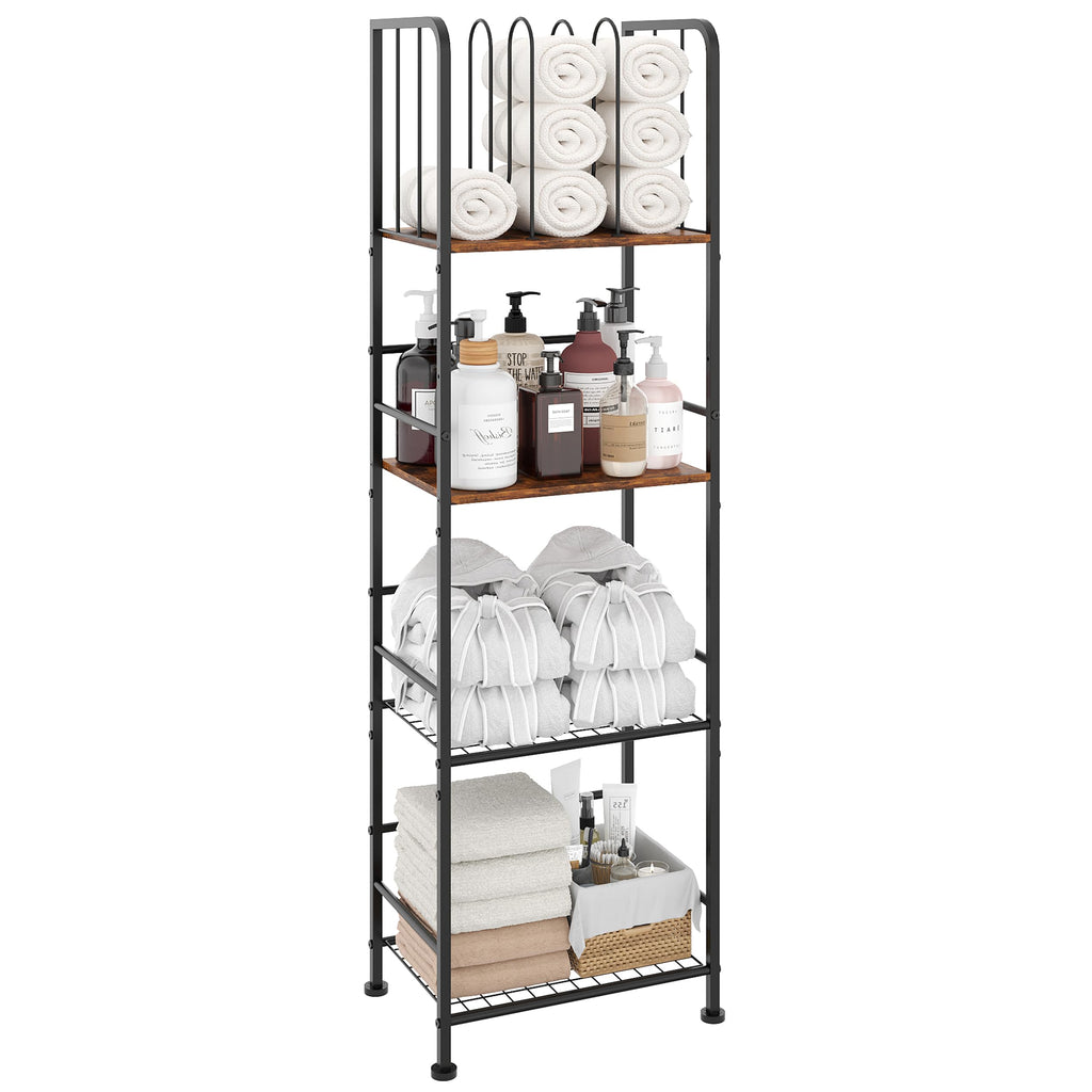 Towel Rack Free Standing 4-Tier M-Shaped Detachable Dividers, Durable Metal Towel Holder, Pool Items Holder, Space-Saving Storage Organizer, Modern Bath Towel Shelf for Bathroom Patent Pending