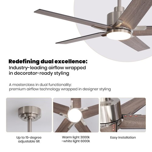 46 Inch Ceiling Fans with Lights and Remote Control for Bedroom, Modern Nickel Ceiling Fan with Quiet Reversible DC Motor, 3CCT, Dimmable, LED Lighting for Living Room, Patio, Indoor and Outdoor