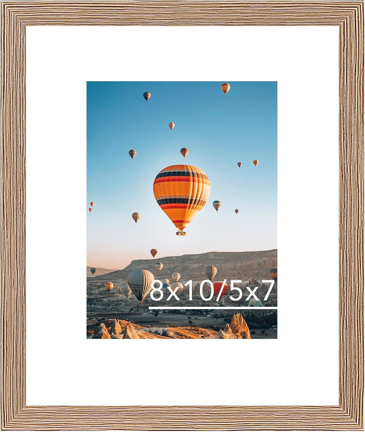 Skiennix 8x10 Picture Frame - Rustic Brown Wall Hanging & Tabletop Display with 5x7 Mat
