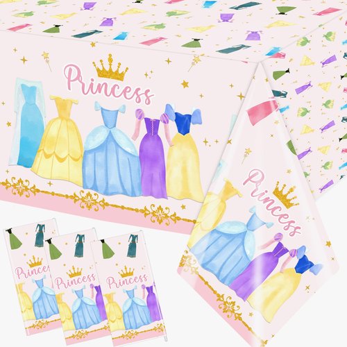 Cextoga Princess Birthday Party Decorations,3pcs Plastic Princess Table Cloth Waterproof Princess Party Decorations Princess Table Cover for Girl Birthday Princess Decorations