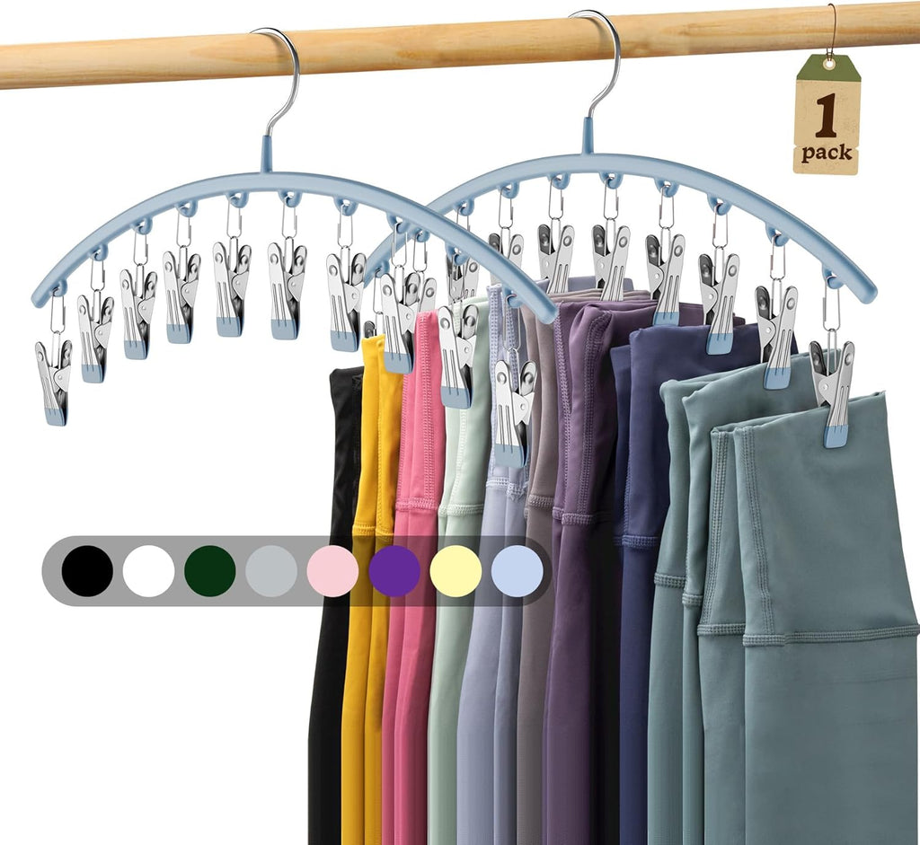 Volnamal Legging Organizer - Metal Yoga Pants Hanger with Rubber Coated Clips | Space-Saving Closet Storage - Blue