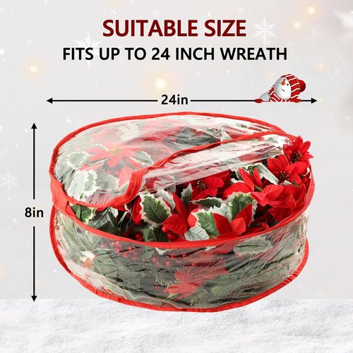 4 Pcs Christmas Wreath Storage Bag - 24 Inch Waterproof PVC Container with Red Edging & Handles
