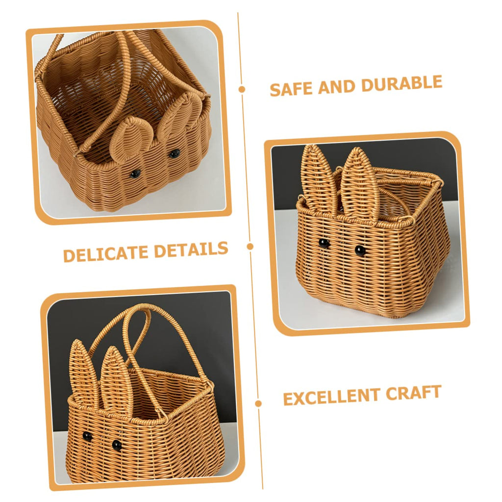 Toyvian Easter Bunny Woven Basket Cute Rabbit Handbasket 6.3In Multi-Purpose Storage Organizer for Home Nursery Picnic and Sundries