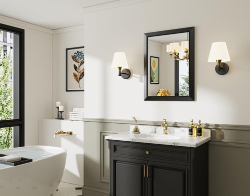Briivue 22x30 Inch Black Bathroom Mirror for Wall, Thick Metal Framed Rectangle Mirrors for Over Sink, Bedroom, Living Room, Entryway, Anti-Rust, HD Tempered Glass