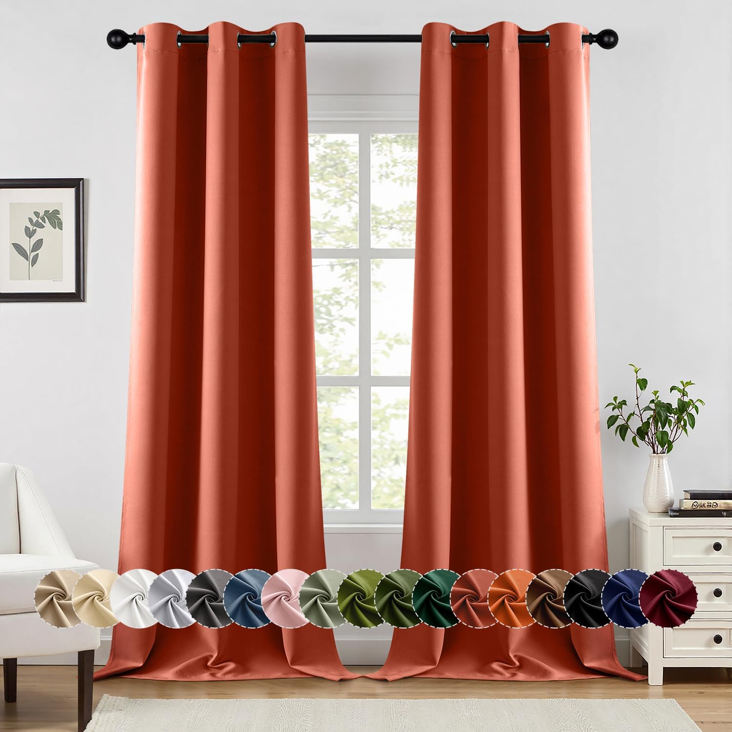 MIULEE Burnt Orange Blackout Curtains - 90-Inch Thermal Insulated Drapes for Bedroom & Living Room