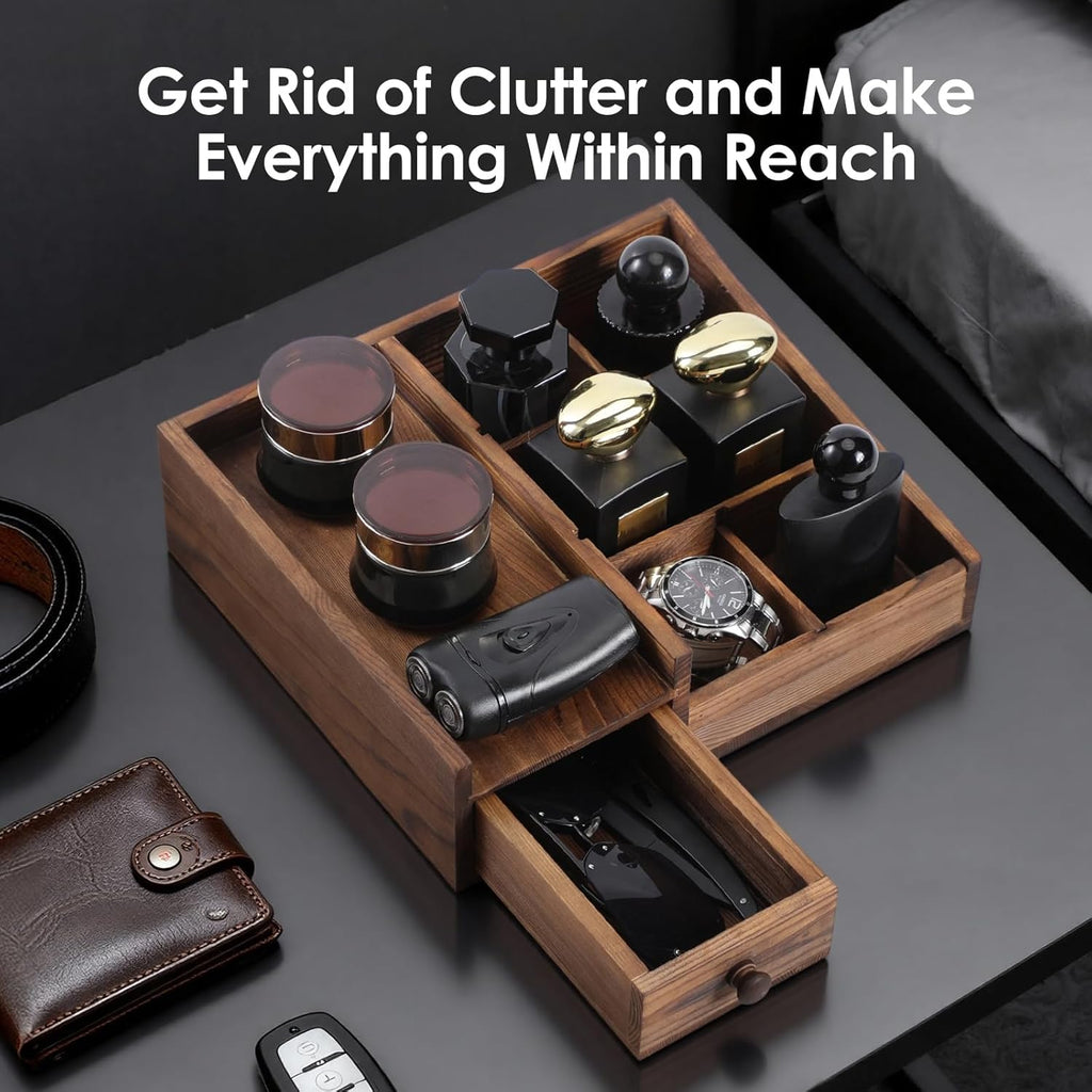 **Regine Switzerland Bathroom Countertop Organizer - Adjustable Perfume & Cologne Stand in Bourbon Brown**