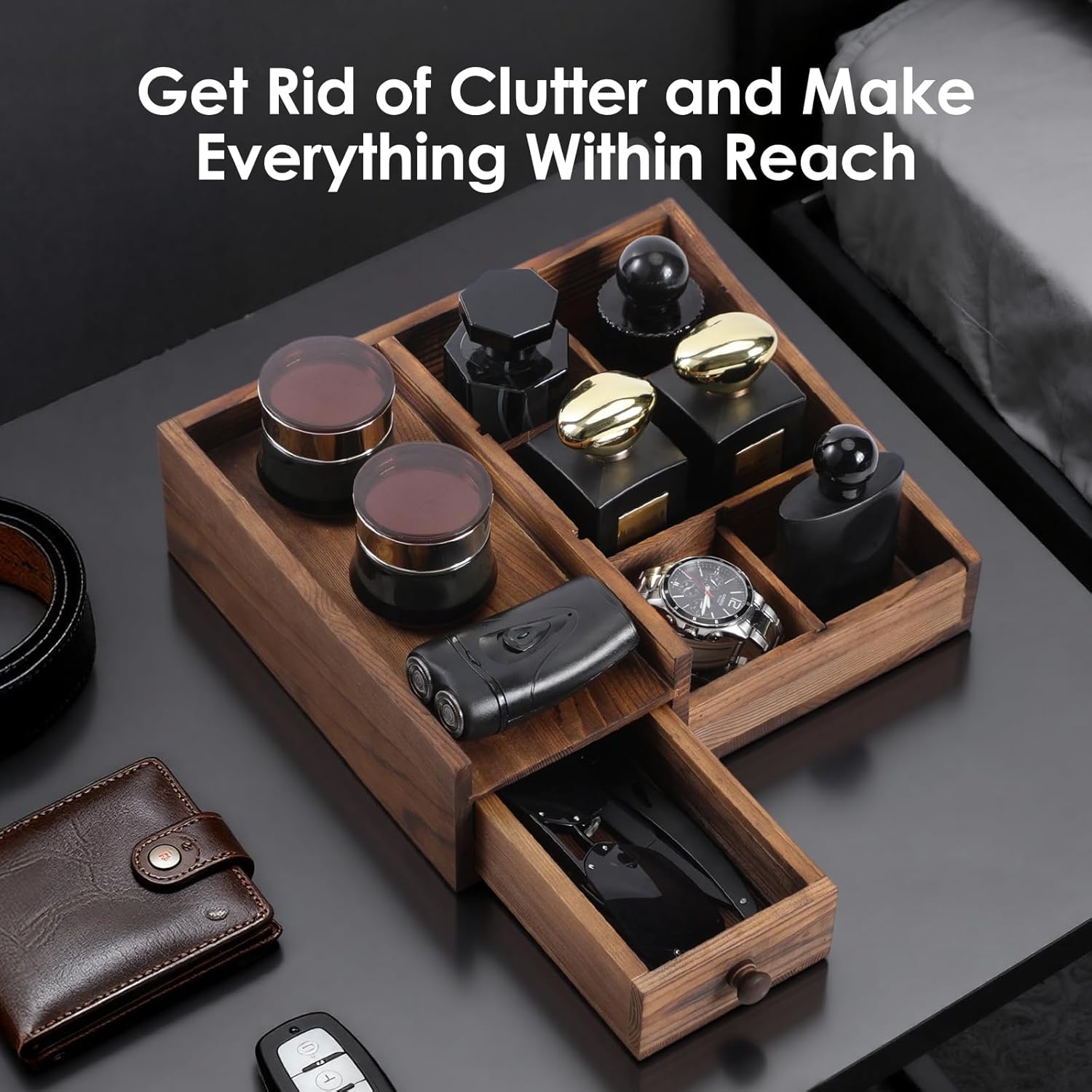**Regine Switzerland Bathroom Countertop Organizer - Adjustable Perfume & Cologne Stand in Bourbon Brown**