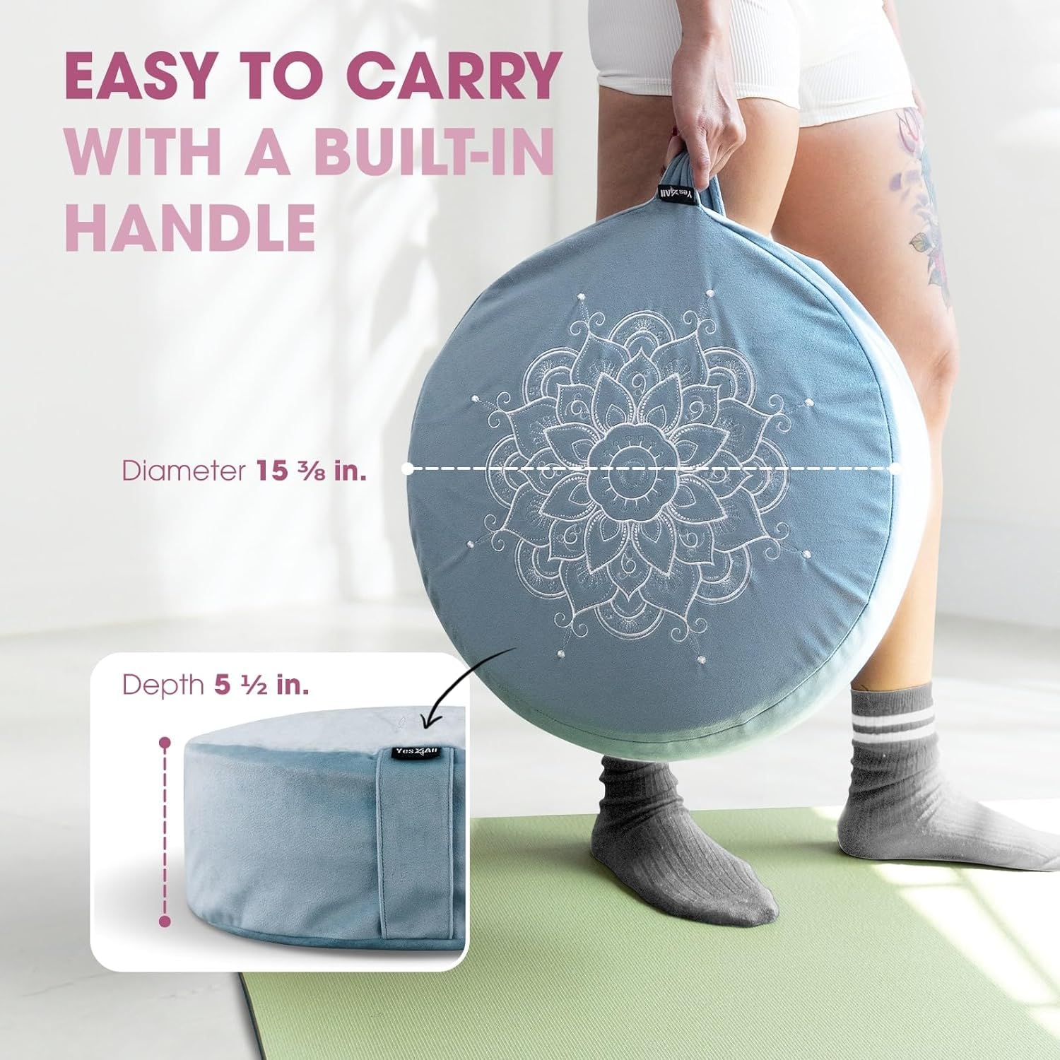 Yes4All Meditation Cushion, Floor Pillow Foam Zafu Buckwheat, Mandala Pattern Yoga Meditation Bolster Pillows, Floor Cushions
