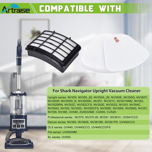 Artraise Shark Vacuum Filter Replacement - 1+3 Pack Compatible with Navigator Lift-Away Models NV350-NV370 | High-Quality Performance