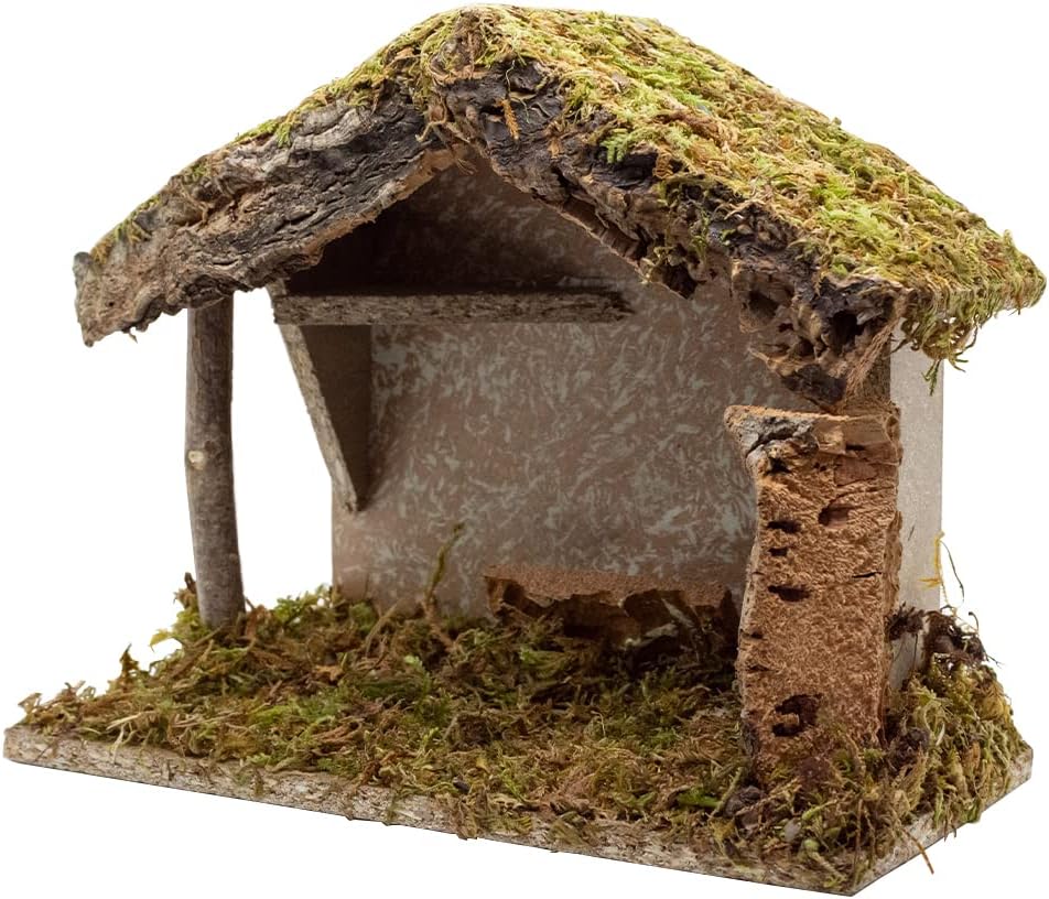 Village Gift Importers Nativity Creche Stable - 8.5" Tall, 10" Wide | Realistic Moss Roof & Floor | Elegant Holiday Décor | Made in Italy
