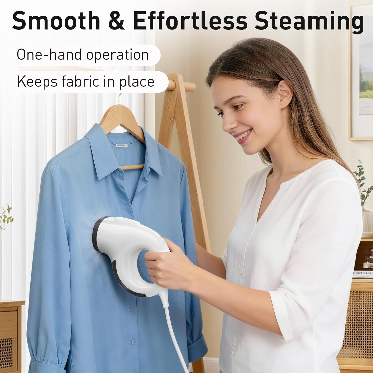 Skiennix Handheld Clothes Steamer - 2800Pa Suction & 25s Heat-Up - Compact Travel Iron with Base & Bag