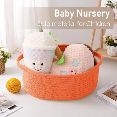 JMvicyroam Woven Storage Baskets - Small Rope Organizer with Handles | 3-Pack in Orange for Shelves & Closets