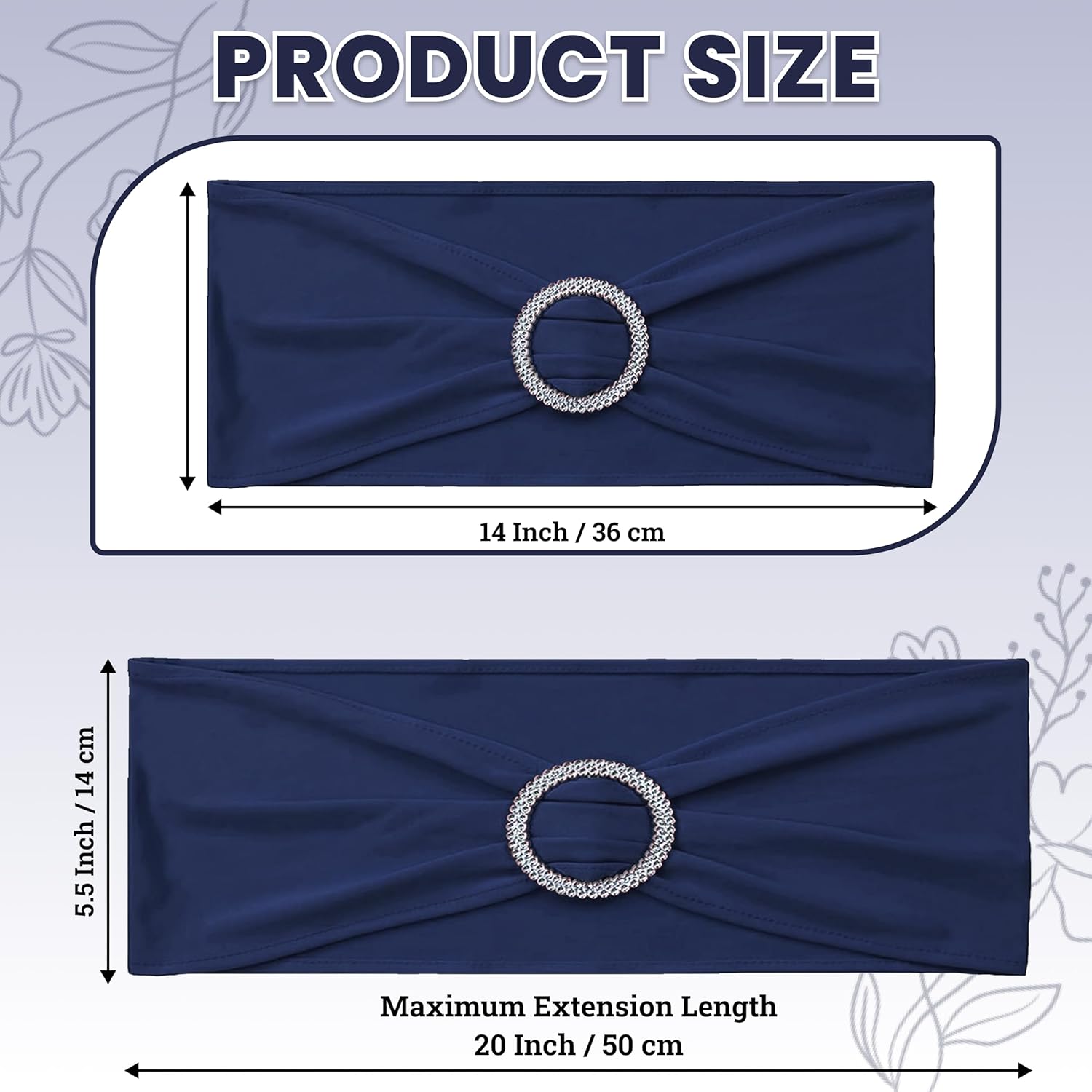 MDS Spandex Chair Sashes - Universal Elastic Stretch Bands with Buckle Slider Bow | Navy Blue, Pack of 125