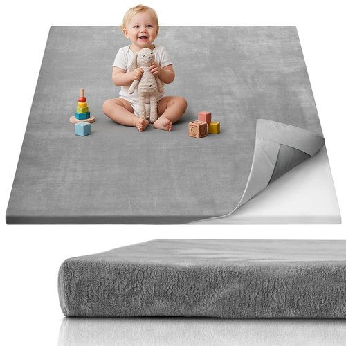 Blissful Diary Thick Baby Play Mat - 50x50 Removable & Washable Ultra Soft Crawling Rug | Light Grey