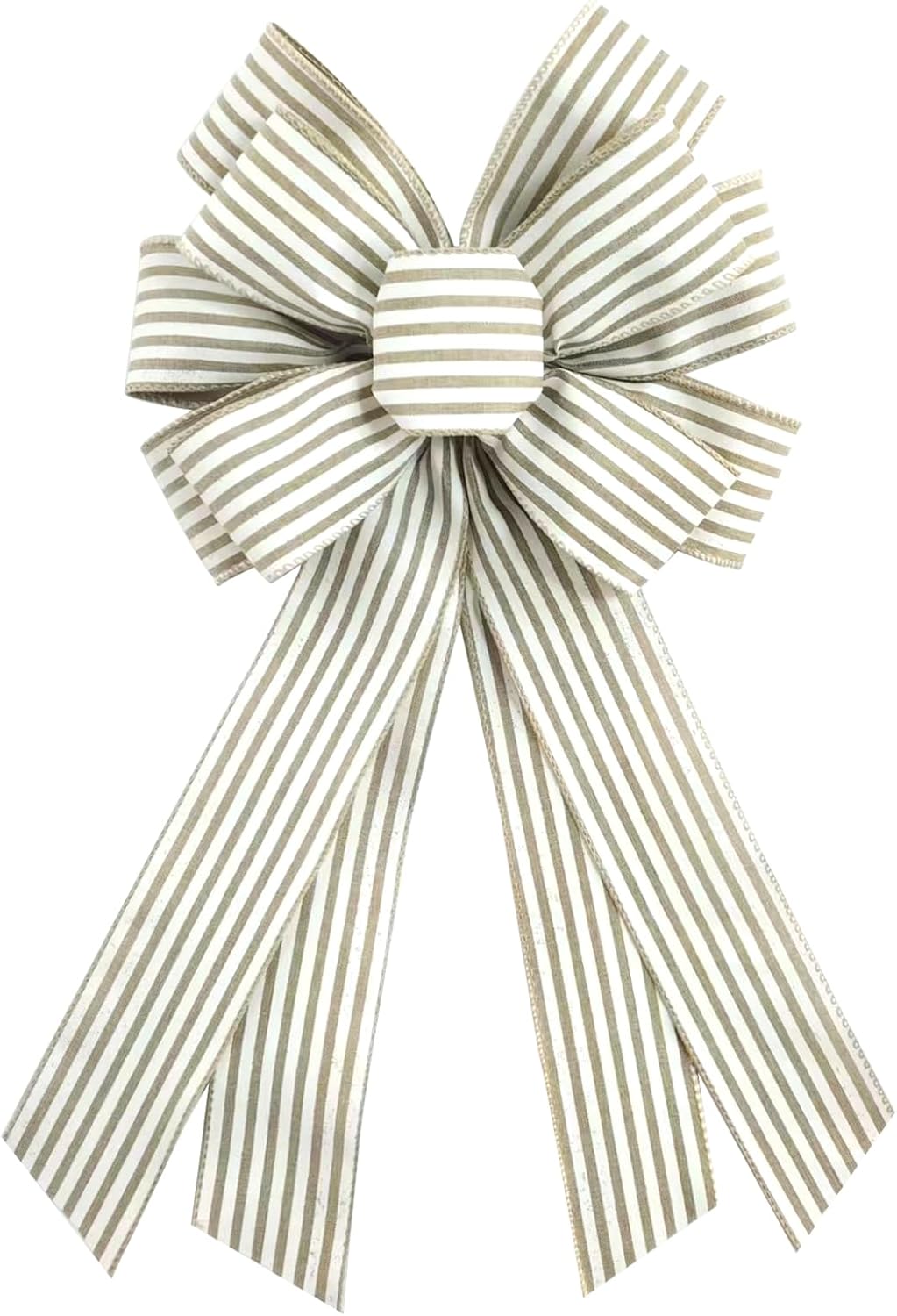 Skiennix Natural Burlap Wreath Bow - 20 x 11 Inches Light Khaki Stripes for Easter & Home Decor