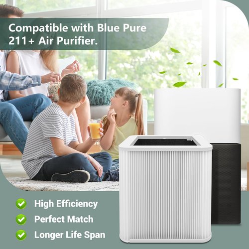 211+ Replacement Filters For Blue air Blue Pure 211+ Air Cleaner Purifier, 2 Pack 211+ Foldable Particle and Activated Carbon Filter, 2-Stage H13 Hepa Filter