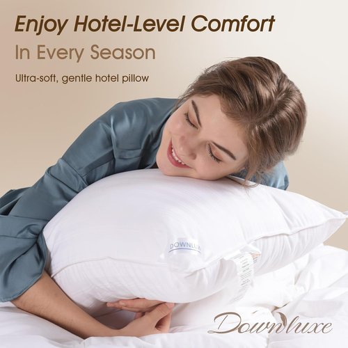 Downluxe Down Alternative Pillows - Soft Hotel Collection Queen Size Set of 2 for All Sleepers | 20 x 28 Inches
