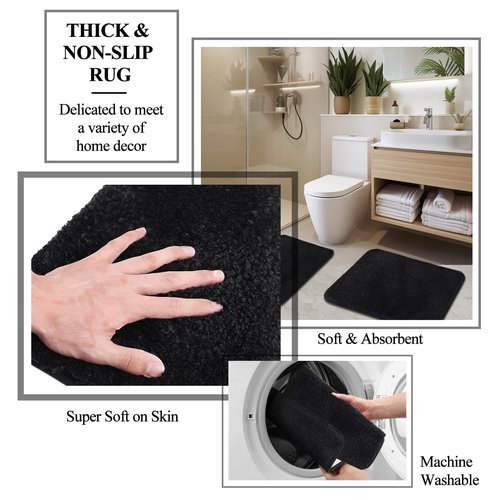 Black and Gold Bathroom Accessories Set 9 PCS, Bathroom Sets with Stainless Steel Trash Can,Toilet Brush and Plastic Toothbrush Set,Soap Dispenser and Shower Curtain, 2PCS Rugs for Bath Decor