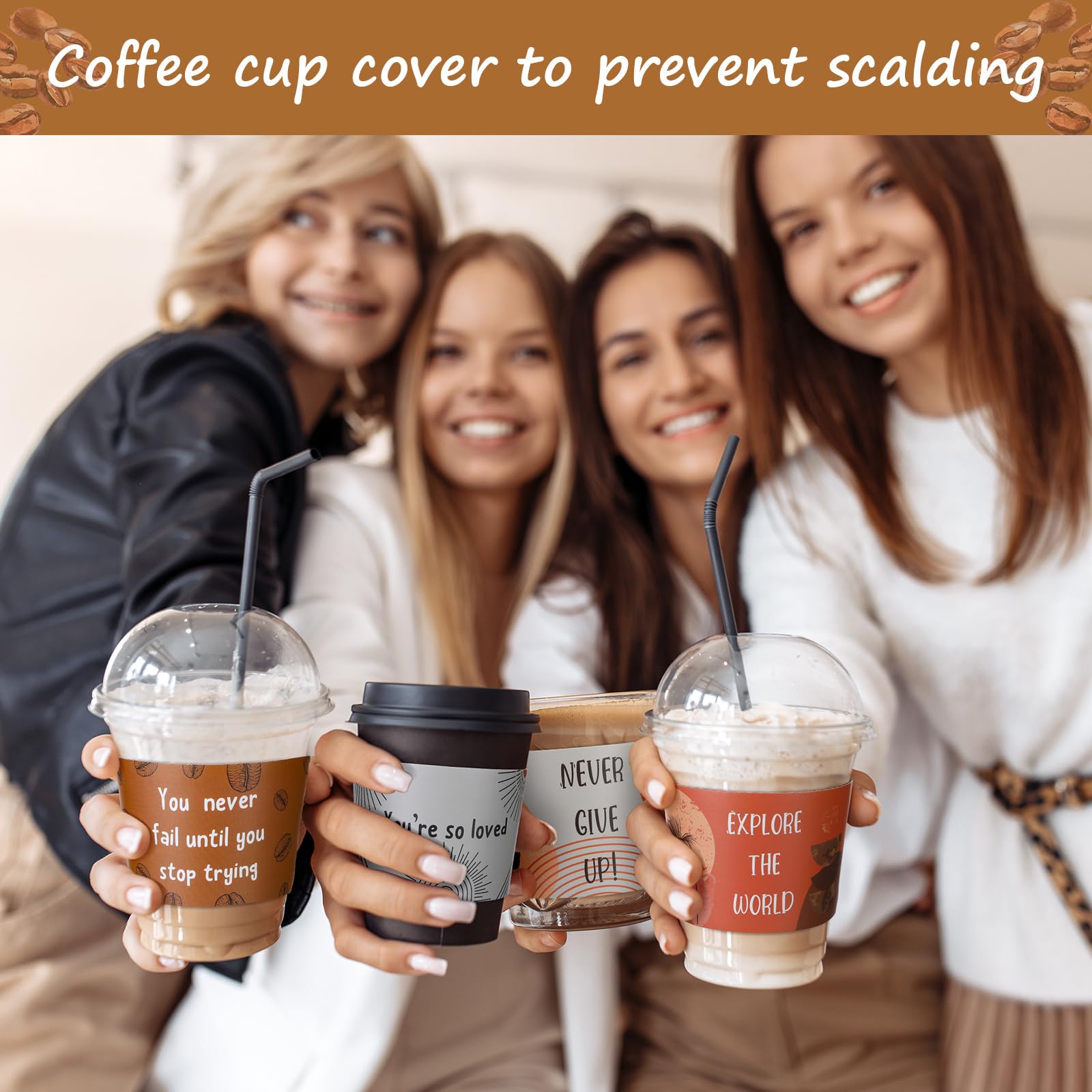 Dingion 200 Pack Coffee Cup Sleeves Corrugated Cardboard Motivational Disposable Sleeve for Inspiring Cold or Hot Beverage Chocolate Coffee Tea, Fits 12oz 16oz Paper Cups