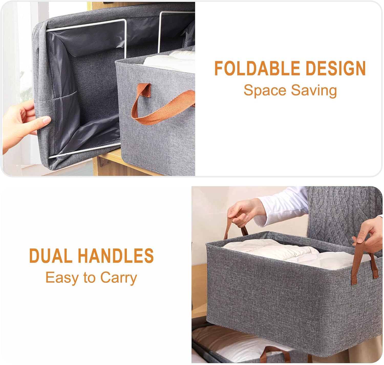 Skiennix Storage Cubes Organizer - Collapsible Fabric Bins with Reinforced Steel Frame | Gray, 18.5"x11"x7.9" - Perfect for Closets, Offices, and Toys