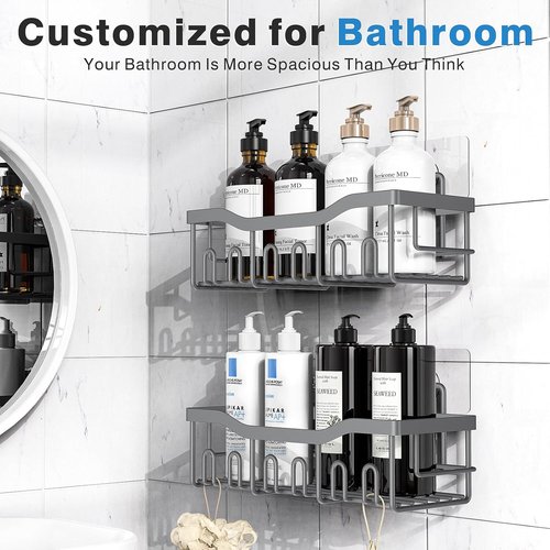 EUDELE Shower Caddy - 2 Pack Adhesive Organizer for Bathroom & Kitchen | No Drilling, Rustproof Stainless Steel