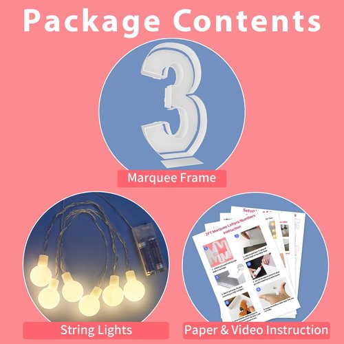 JoyBox Design 2FT Marquee Light Up Letters Numbers, Mosaic Balloon Frame, Party Decoration for Birthday, Wedding, Anniversary, Graduation – Number 3