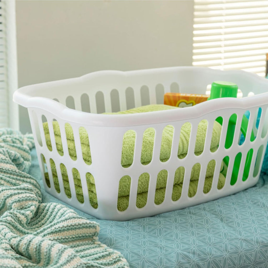 Sterilite Rectangular Laundry Basket - 12-Pack Plastic Clothes Hamper, 1.5 Bushel, White | Ideal for Bedroom & Bathroom Storage